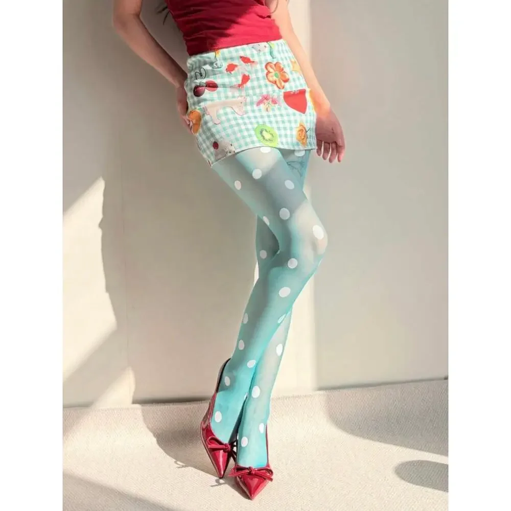 NWT Light Blue & White Polka Dot Tights